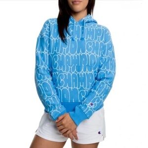 Champion logo womens hoodie Small blue puff print logo pullover Casual Sport